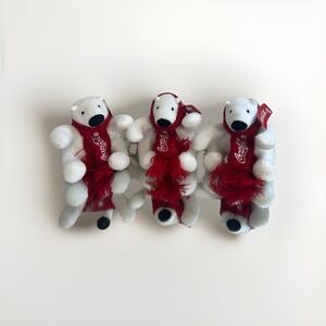 3x Coca Cola Coke  Plush Polar Bears w/ Holiday Red Scarf 4" Stuffed Animal Mini